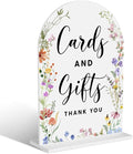 Acrylic Wedding Signs, Cards and Gifts Signs for Marriage Reception, Bridal Shower Decorations, Modern Arched Round Top Acrylic Table Top Sign with Holder for Wedding Party Dinner (White Wildflowers)