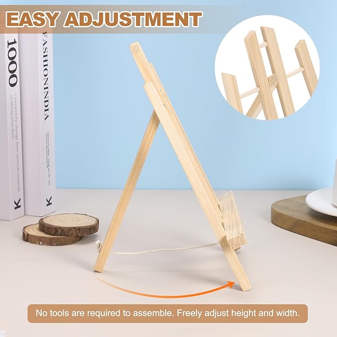 MECCANIXITY Mini Wood Display Easels, 15.7"x7.9"A-Frame Painting Tabletop Easels Holder Stand for Artists Beginners Displaying Small Canvases Art Photos Business Cards(Pack of 3, Wood Color)