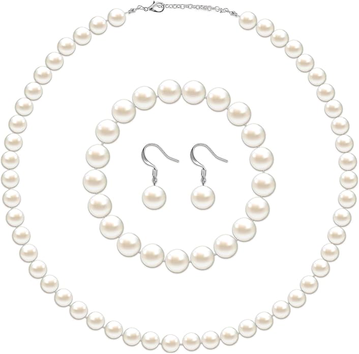 4 Pcs 1920s Faux Pearl Costume Jewelry Set for Women Halloween Simulated Necklace Bracelet Earrings for Wedding