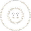 4 Pcs 1920s Faux Pearl Costume Jewelry Set for Women Halloween Simulated Necklace Bracelet Earrings for Wedding