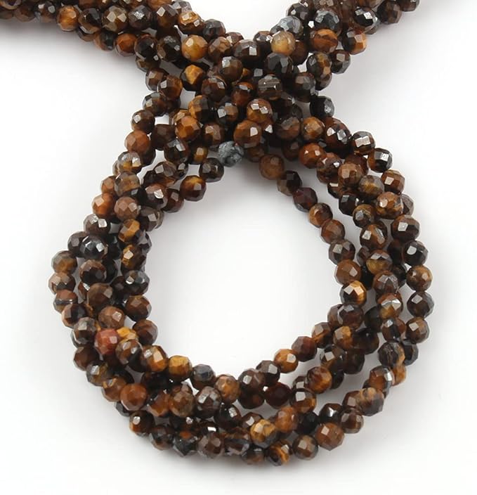 Song Xi 120pcs 3mm Natural Yellow Tiger Eye Gemstone Beads Faceted Round Loose Stone Beads for Jewelry Making