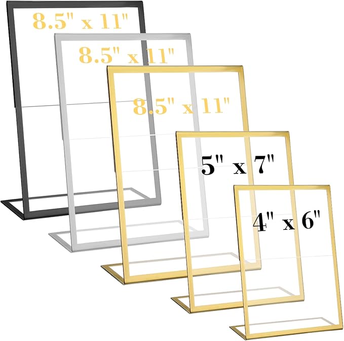 EHWINE 12 Pack Acrylic Sign Holder 4 x 6, Gold Picture Frame Stand up Table Top Sign Holders, Slanted Back Paper Holder Clear Display Stand Menu Flyer Holder for Wedding Party