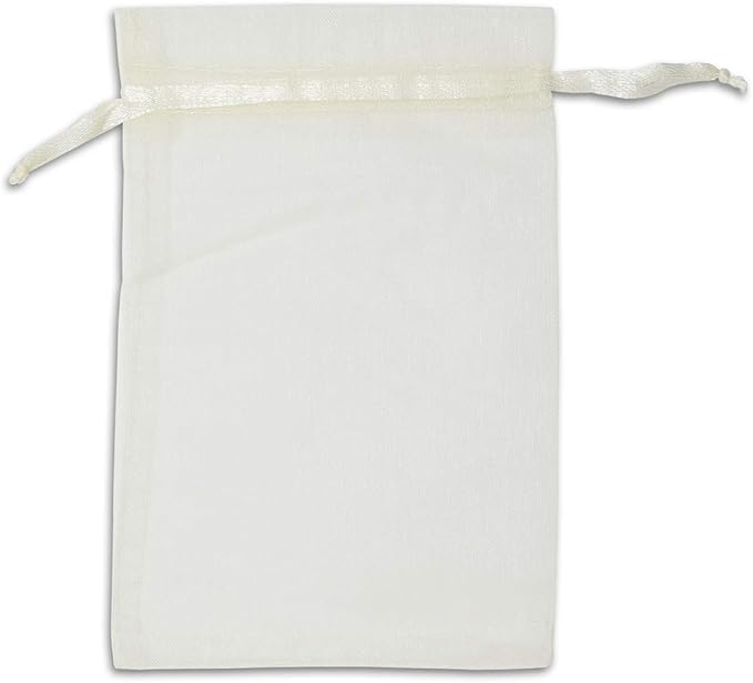 TheDisplayGuys 48-Pack 4x6 Cream/Beige Sheer Organza Gift Bags with Drawstring, Goodie and Treat Bags for Jewelry, Candy, Wedding Favors