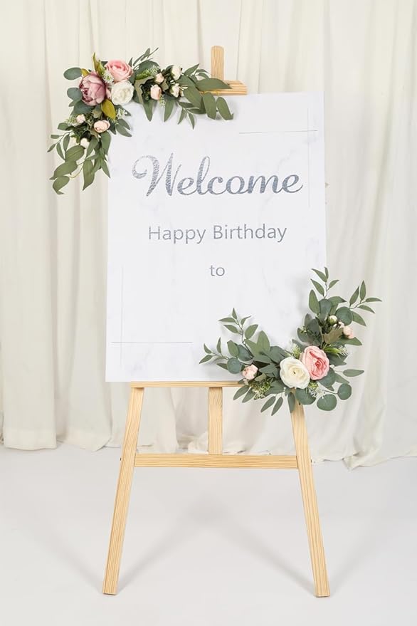 H&W 2pcs Artificial Wedding Arch Flowers for Wedding Sign, Floral Swag Dusty Decor for Reception Ceremony Backdrop Sweetheart Table (Mixed Color Peony)