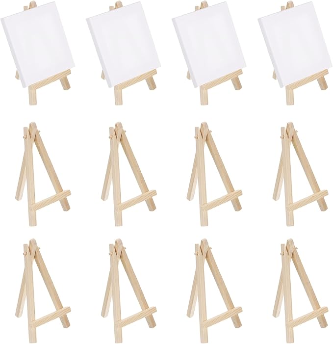 MECCANIXITY Mini Wood Display Easels, 5.9"x3.1"A-Frame Painting Tabletop Easels Holder Stand for Artists Beginners Displaying Small Canvases Art Photos Business Cards(Pack of 12, Wood Color)