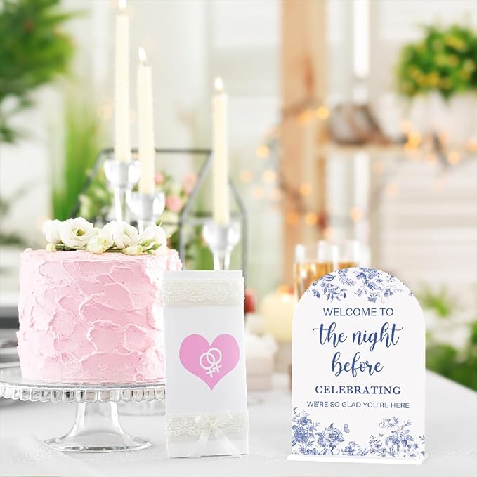 Acrylic Wedding Signs, Dusty Blue Wedding Decor, Blue Weddings Decor, Modern Calligraphy Arch Acrylic Table Top Sign for Weddings Parties Dinners - Welcome to The Night Befor (White)