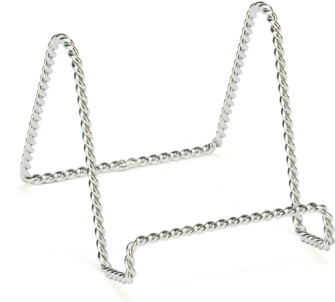 TRIPAR Decorative Twisted Wire Stand, Chrome Display (3 Inch Depth) Tabletop Easel Sleek & Modern Look - Perfect for Books, Plates, Photos & More