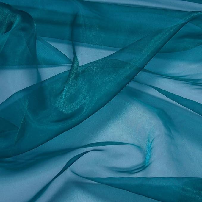 VDS Dark Teal Organza Fabric, 50 Yards Continuous, 45” Wide, Wedding Party Decoration Iridescent Crystal Sheer Shiny Organza Tulle Bridal Dress DIY Crafts Costume Sewing Backdrop Arch Cloth