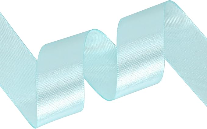 Light Blue Satin Ribbon 1 inch X Continuous 50 Yards, Single Face Polyester Ribbon Perfect for Gift Wrapping, Flower Bouquet, Wedding Decor, Crafts, Bow Making, Sewing and More