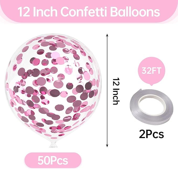 50pcs Light Pink Foil Confetti Balloons,12 inch Latex Balloon with Light Pink Confetti Inside for Birthday Family Party Wedding Party Baby Shower Decoration Supplies