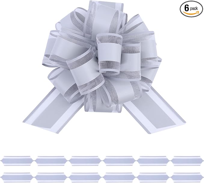 6Pcs 6inch Pull Bow Gift Wrapping,Pull Bow For Gift Basket, Gift Bag Box Wrapping Decor, Valentines Day, Birthday, Anniversary, Wedding, Flower Packaging (Gray)