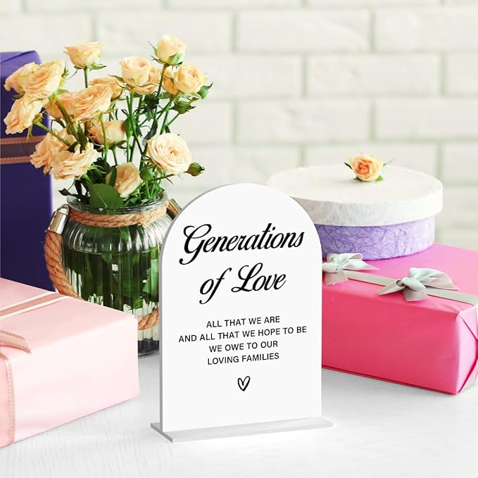 Acrylic Wedding Sign Generations of Love Sign for Wedding Wedding Signs for Ceremony Modern Calligraphy Arch Acrylic Table Top Sign for Wedding Reception and Event Party Table(white）
