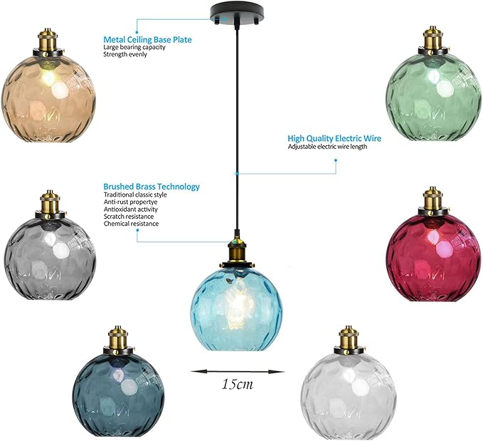 Pendant Light Shade Industrial Hanging Lights Fixtures Ceiling Outdoor Pendant Lighting for Kitchen Island Dining Room Unique Lamp in Kitchen Farmhouse Bedroom (Amber, 5.9 Inches)
