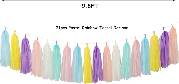 Pastel Rainbow Party-Decorations Tassel Garland - 21pcs Baby Shower Birthday Wedding Streamers,Peach Yellow Purple Blue Mint Ivory Tassels Banner Backdrop Decor Panduola