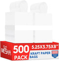 MESHA Gift Paper Bags 500 PACK 5.25x3.75x8'' White Small Shopping Kraft Bags Bulk with Handles Reusable for Business Grocery Birthday Wedding Kids Party Favors(Made in USA)