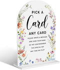 Acrylic Wedding Signs, Pick A Card Signs for Marriage Reception, Bridal Shower Decorations, Modern Arched Round Top Acrylic Table Top Sign with Holder for Wedding Party Dinner (White Wildflowers)