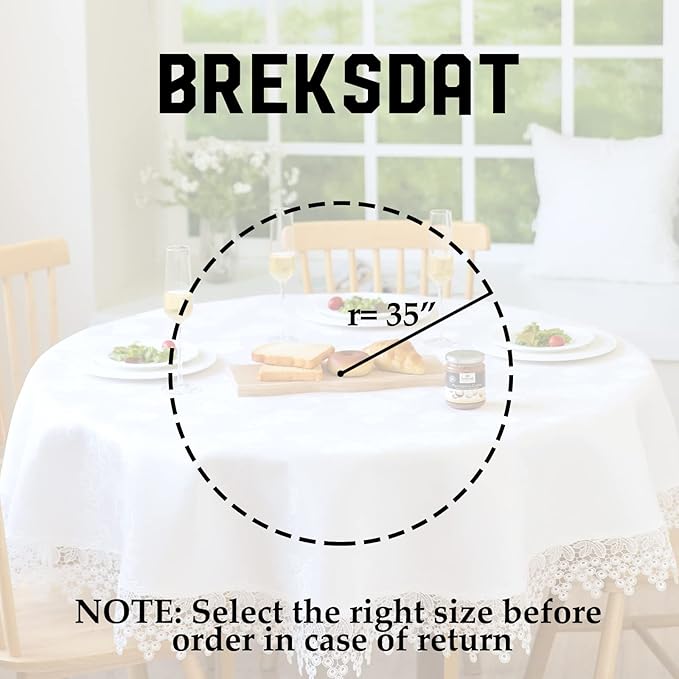 White lace Premium Round Farmhouse Table Runner Waterproof OilProof SpillProof AntiShrink Soft Wrinkle Resistant Decorative Fabric Table Cover Kitchen Dinning Party Wedding Banquet