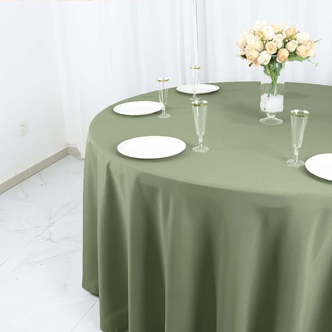 Efavormart Round Tablecloth, 120 Inch Stain & Wrinkle Resistant Washable Table Cloth, Decorative Polyester Fabric Table Cover for Banquet, Wedding, Dining - Eucalyptus Sage Green