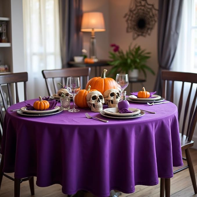sancua Round Tablecloth - 48 Inch - Water Resistant Spill Proof Washable Polyester Table Cloth Decorative Fabric Table Cover for Dining Tables, Buffet Parties and Camping, Purple