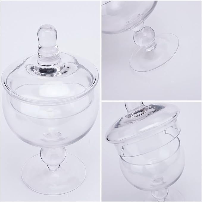 Glass Apothecary Jars with Lids, Small Storage Containers, Set of 3 Wide Mouth Storage Candy Jar Decorative Candy Buffet Organizer Canisters Elegant Kitchen