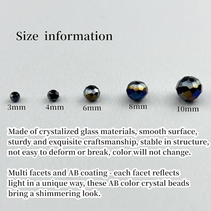 500pcs 3mm Crystal Glass Beads for Crafts Faceted Rondelle Glass Beads for Jewelry Making Crystal Spacer Beads for Necklaces Bracelets Earrings DIY Craft(Black AB)