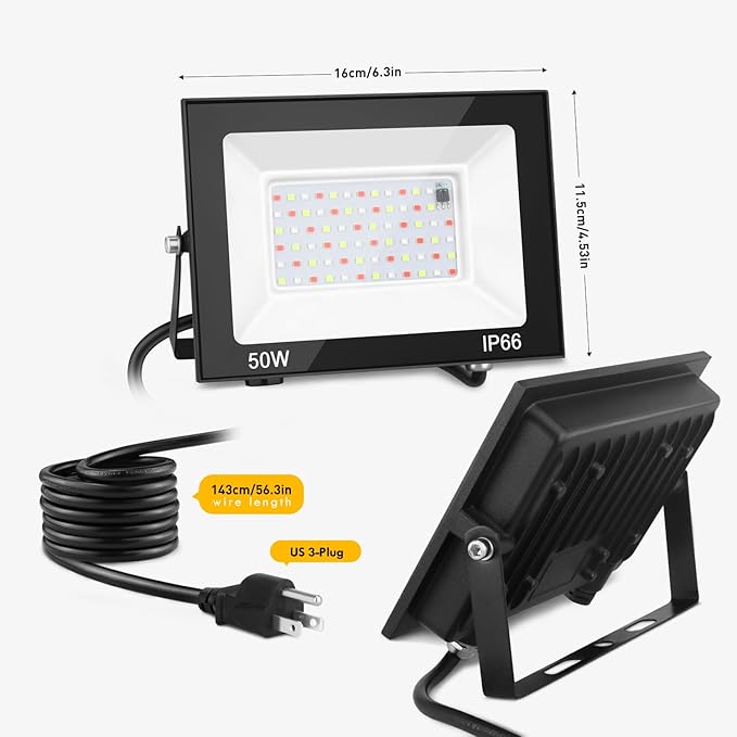 LED Flood Light Outdoor, 50W Color Changing RGB Flood Light, IP66 Waterproof Outdoor Landscape Lights Stage Lights, 3000LM Uplighting for Party, 1Pack