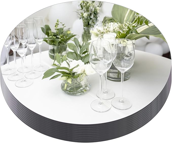 12" Mirror Centerpieces, Set of 12 Round Mirrors for Centerpieces, 2mm Glass Mirror Plates, Mirror Tray, for Wedding Table, Party Decorations, Candle Plate Set, Craft, Christmas Decorations