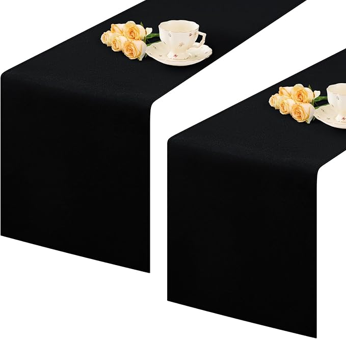 2 Pack Black Long Table Runner 12 x 108 Inch Solid Color Farmhouse Runners Coffee Table Dresser for Daily Party Home Decoration