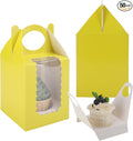 Individual Cupcake Boxes 4x4x5 Inches Disposable Pastry Tray Boxes, With Window Insert and Handle, Perfect for Parties, Birthdays, Bakery Wrapping and Events Containers (Yellow-50Pack)