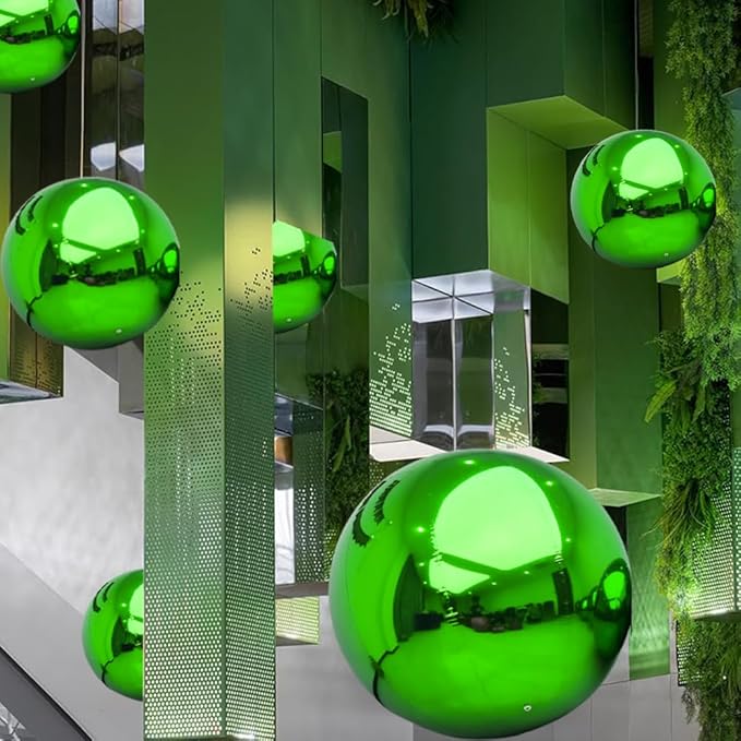 Inflatable Mirror Ball Set - Airtight PVC Spheres for Parties, Weddings, and Events. Perfect for Decoration, Hanging, and Displays. Includes Electric Pump (Green, 24in-2pk_32in_39in_47in_71in)
