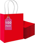 qiqee 100PCS Gift Bag with Handles Bulk Red Paper Bags Multiple Uses (13''x5 x10 inch Large Size)