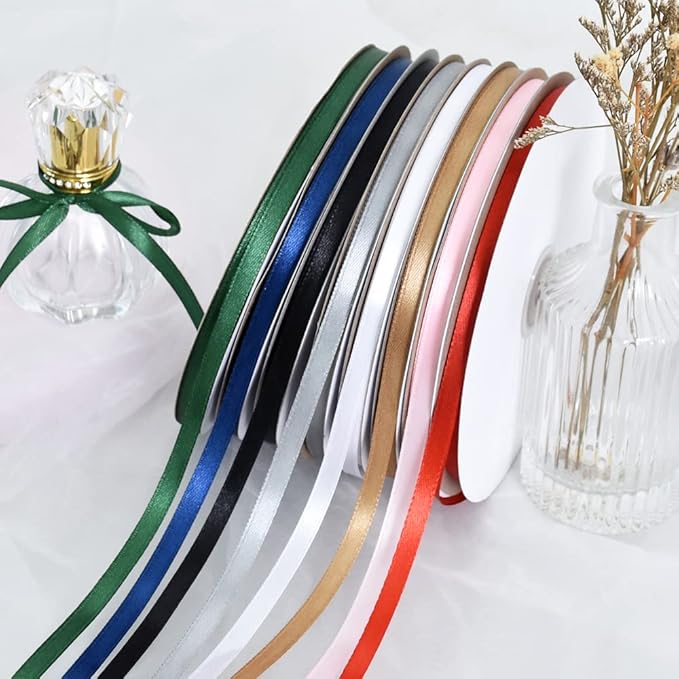 TONIFUL 1/4 Inch x 100yds Emerald Green Christmas Green Satin Ribbon, Thin Solid Color Satin Ribbon for Gift Wrapping, Crafts, Hair Bows Making, Wedding Party Decoration, Invitation Cards