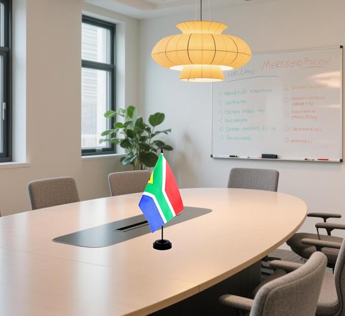 South Africa Desk Flag 12" Solid Pole Deluxe Set South African Flags Banner Mini Small South Africa Office Table Flags with Black Stand Base Desktop Decorations(2Pack)