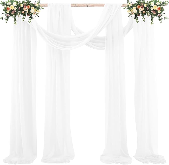 2 Pack 10Ft White Chiffon Table Runner Sheer 29x120 Inch for Romantic Wedding Decor Bridal & Baby Shower Birthday Rustic Party Decoration