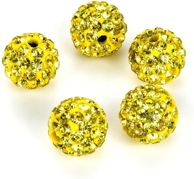 50pcs Adabele Grade A Suncatcher Crystal Rhinestone Pave Loose Beads 8mm Citrine Yellow Polymer Clay Disco Ball Spacers Compatible with Shamballa All Craft Jewelry Making DB8-29