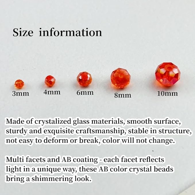 500pcs 3mm Crystal Glass Beads for Crafts Faceted Rondelle Glass Beads for Jewelry Making Crystal Spacer Beads for Necklaces Bracelets Earrings DIY Craft(Orange AB)