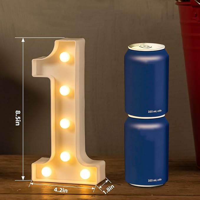 HXWEIYE Marquee Light Up Numbers-1, 8.5 Inch Decorative Letter Sign 26 Alphabet and 10 Number, Battery Powered Warm White for Party, Christmas Decor（8.5 * 4.2 * 1.8IN）