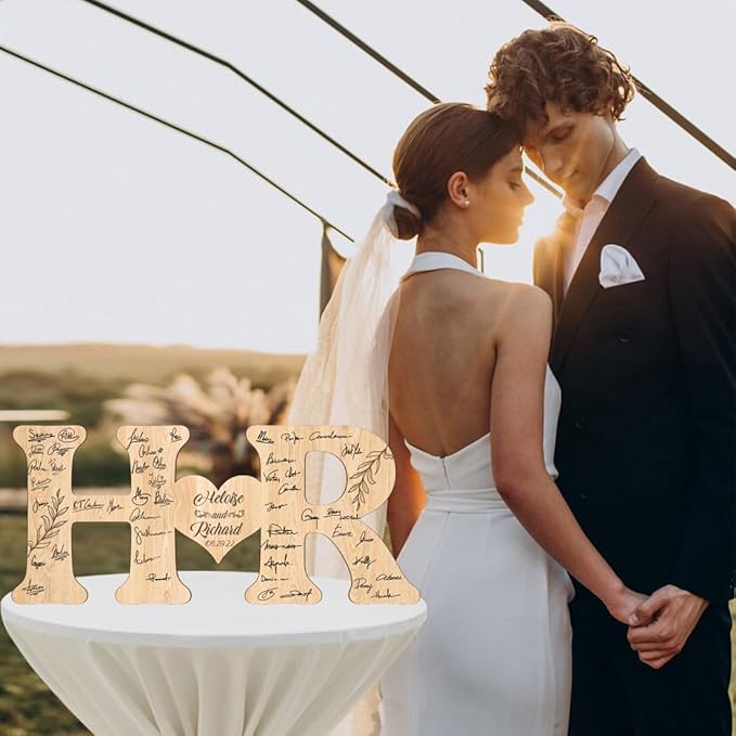 Personalized Wedding Guest Book Sign Custom Letter Name Date Rustic Wedding Guest Book Alternative Unique Guest Book for Wedding Anniversary Decor (Style 4)