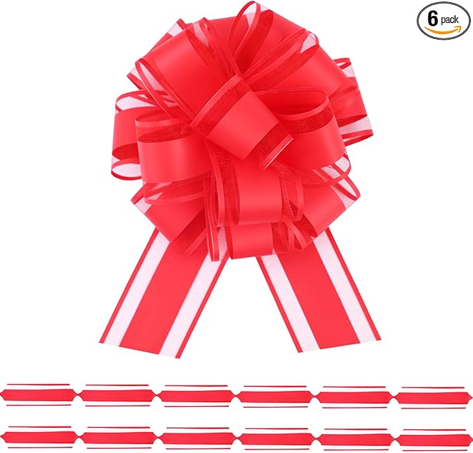 6Pcs 6inch Pull Bow Gift Wrapping,Pull Bow For Gift Basket, Gift Bag Box Wrapping Decor, Valentines Day, Birthday, Anniversary, Wedding, Flower Packaging (Red)