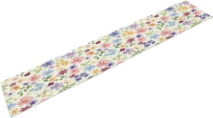 Floral Decorative Table Runner, Watercolor Floral Botanical Rustic Modern Style Pattern Printed Long Table Runner for Restaurant Kitchen Party,13in（33cm） W * 120in（305cm） L