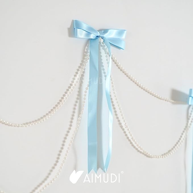 AIMUDI Baby Blue Bows 5 × 10" Satin Bows for Gift Wrapping Twist Tie Bows Premade Ribbon Bows for Bouquets Invitations Baskets Crafts Wreaths Wedding Birthday Baby Shower Party Decorations, 36 PCs