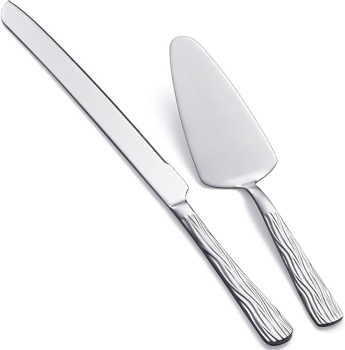 Silver Cake Cutter Set, Stainless Steel Cake Cutting Set Include Cake Knife and Cake Server, Suitable for Wedding, Birthday, Parties and Events