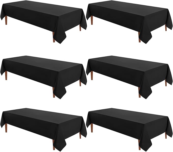 VidaFete Tablecloth 60 * 120nch 6pack Rectangle Table Cloth Polyester, Stain Wrinkle Resistant Dining Table Cover for Kitchen Dinning Party Wedding Rectangular Tabletop Buffet Decoration(Black)