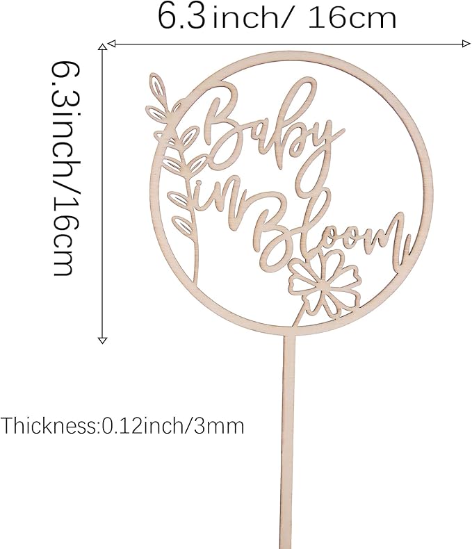 Baby in Bloom Wood Cake Topper - Baby Shower and Gender Reveal Wooden Cake Sign Decoration Photo Props