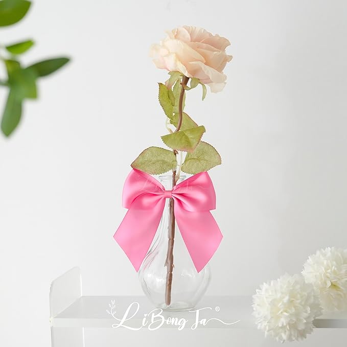 5'' Hot Pink Bow Party Decorations Satin Bows, Twist Tie Bows for Treat Bags, Cake Pops, Pre-Tied Bow Premade Ribbon Bows for Crafts, Holiday Bows for Gift Wrapping, Wedding Decor-24 Counts