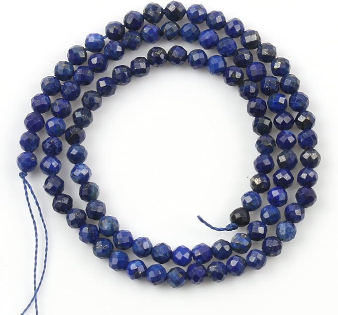 Song Xi 120pcs 3mm Natural Dark Lapis Lazuli Gemstone Beads Faceted Round Loose Stone Beads for Jewelry Making