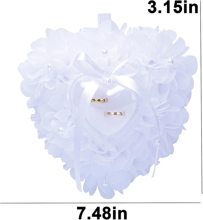 Ring Pillow is Designed with White Roses, Mozambique Diamond and Flowers. It is A Ring Bearer That Comes with A Gift Box. It is Suitable for Weddings and Ring Collections (Pearl White)