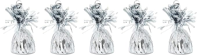BLUE PANDA Balloon Weights - 4.5 x 2.35 in, Silver, 15 Pack - Table Balloon Stand Weight & Holder with Tinsel Tassel Fringe & Hook