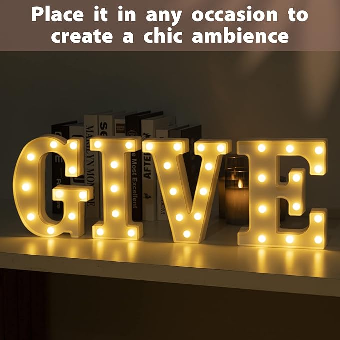 HXWEIYE Light Up Letters LED Marquee Sign 26 Alphabet and 10 Number Big Lights for Party Birthday Bar Battery Powered Christmas Decor (Warm White)