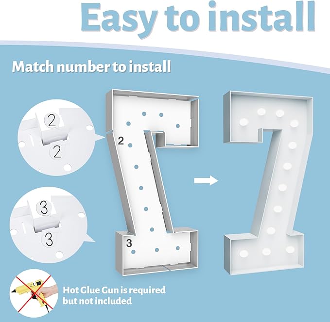 4FT Marquee Light Up Numbers - Cool White Light Up Numbers 7 with Fixed Water Bag, Party Decoration Large Marquee Light Up Numbers can Be Used for Wedding Decoration, Birthday Party Decoration